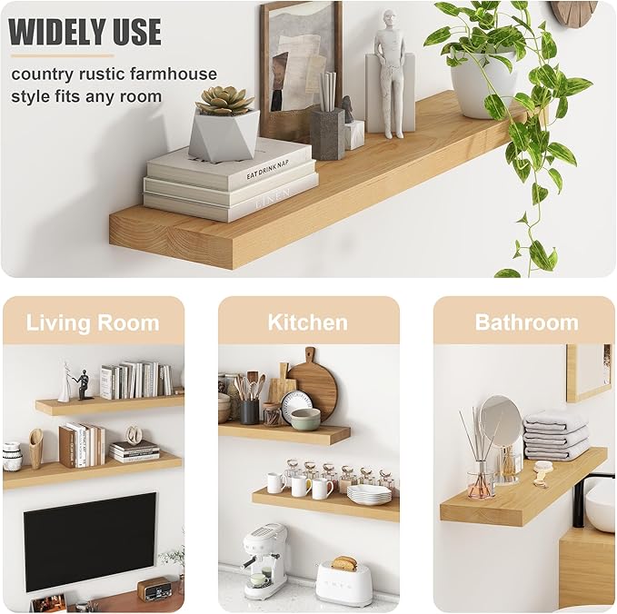 Floating Shelves for Wall, USA-Sourced Brich Wood 55 Inch Long Wall Shelves, Natural Wooden Mounted Picture Ledge Shelf, Nursery Book Storage Shelf Kids Bookshelf, Display Shelf for Bathroom-Ruum Studio Home
