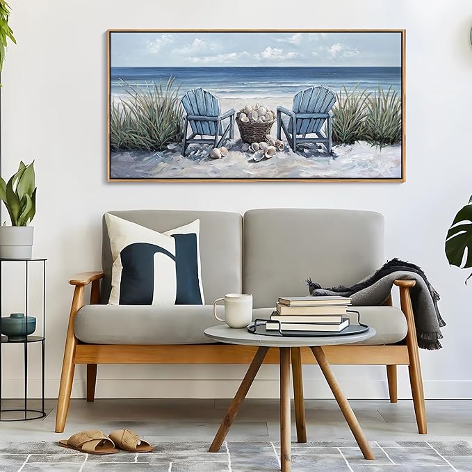 HGUAOA Coastal Wall Art - Large Landscape Wall Pictures for Living Room, Bedroom Pictures, Ocean Beach Artwork, Blue Wall Art, Above Bed Decor, Coastal Landscape Wall Decor,Framed Beach Pinting-Ruum Studio Home