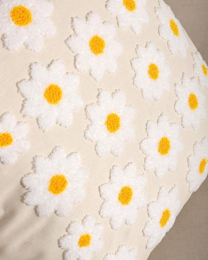 katre home madame & textile Throw Pillow Cover – Handcrafted Daisy Design on Natural Cotton – 18x18 inch – Decorative Punch Needle Cushion Cover – Boho Floral Accent Pillowcase-Ruum Studio Home