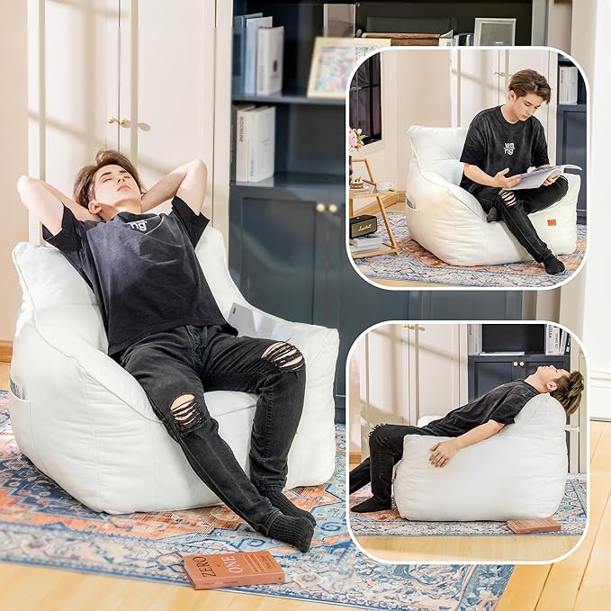 Bean Bag Chair with Filler, Bean Bag Sofa Chair with Tufted Soft Armrests Plush Lazy Sofa Comfy Chair,Large BeanBag Chair for Adults in Livingroom, Bedroom-Ruum Studio Home