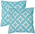 Embroidered Decorative Throw Pillow Cover, 18"x18" Set of 2, Farmhouse Pillowcase Blue Knit Pattern Cotton Canvas Cushion Case Square Floral Pillow Case for Sofa Couch Bed Living Room-Ruum Studio Home