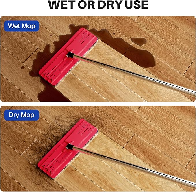 JOYMOOP Mop and Bucket with Wringer Set, Hands Free Flat Floor Mop and Bucket, with 4 Washable Microfiber Pads, Wet and Dry Use, Floor Cleaning System - Black+Red+Slate Blue-Ruum Studio Home