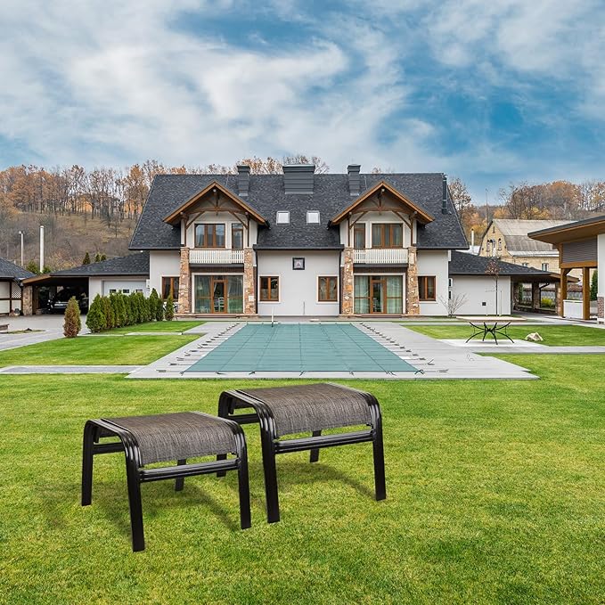 Patio Outdoor Ottoman Footstools Assembled Aluminum Footrest Side Table Small Chairs Patio Ottoman 2 Set Brown-Ruum Studio Home