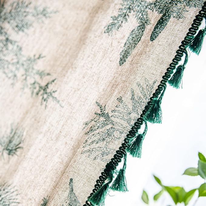 Sutuo Home Boho Curtain 84 Inches Length for Bedroom, Printed Cotton Linen Rod Pocket Semi Blackout Farmhouse Bohemian Tassels Window Treatment for Living Room, 1 Panel 59" W x 84" L, Green Forest-Ruum Studio Home