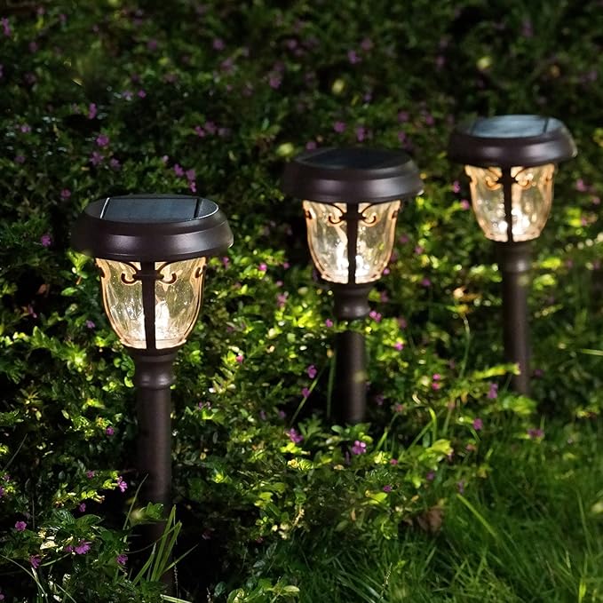 LeiDrail Solar Lights Outdoor Pathway, 6 Pack LED Glass Metal Solar Garden Lights with 2 Modes, Garden Decor for Yard Patio Landscape Walkway-Ruum Studio Home