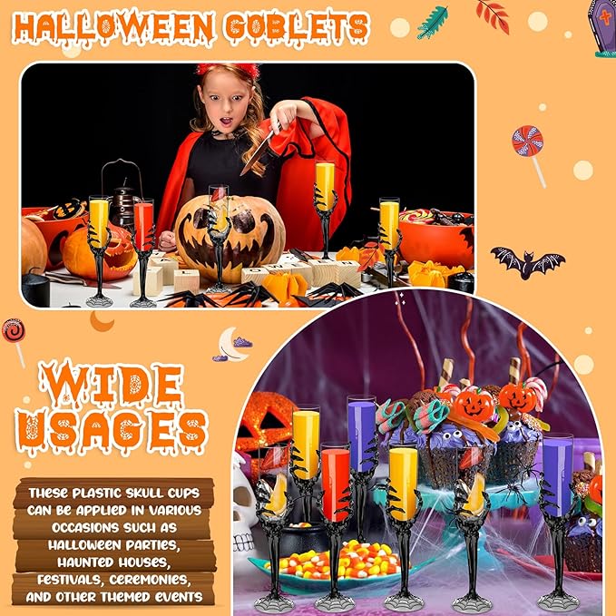 Bokon 48 Pcs Halloween Champagne Flutes Bulk Plastic Stemware Halloween Skeleton Hand Plastic Goblets Creepy Champagne Flute for Party Decoration(Black)-Ruum Studio Home