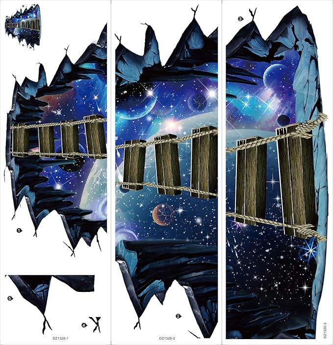 Quanhaigou Blue Galaxy Bridge Wall Sticker,3D Outer Space Decorations Decal for Home Decor Kids Bedroom Large-Ruum Studio Home