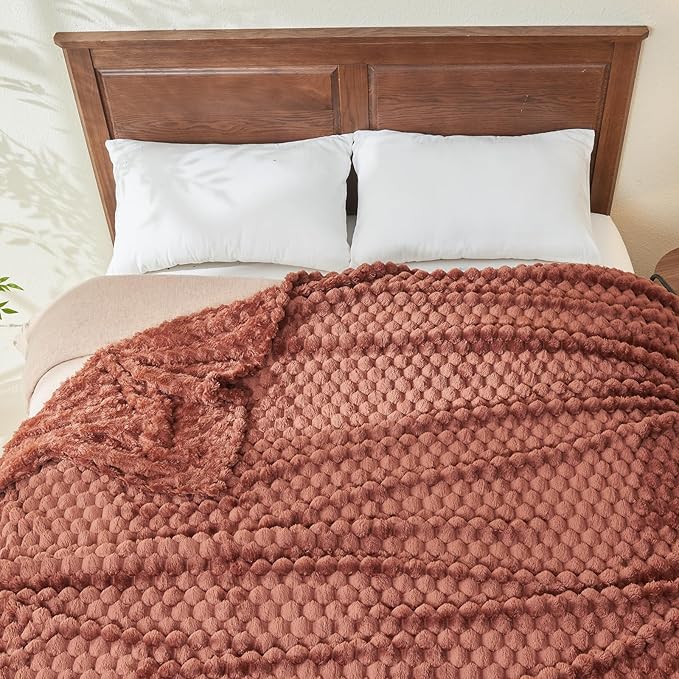 NEWCOSPLAY Super Soft Queen Blanket Coffee Premium Silky Flannel Fleece 3D Clouds Stylish Jacquard Lightweight Bed Blanket All Season Use 350GSM (Coffee, Queen(90"x90"))-Ruum Studio Home