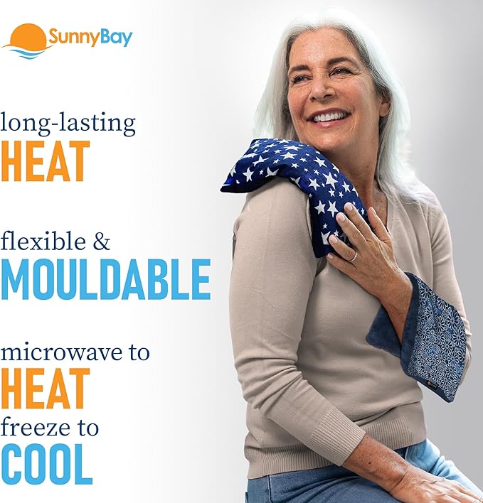 SunnyBay Small Microwave Heating Pad, Microwavable Versatile Cold/Heated Neck and Shoulder Wrap for Back Pain and More, Moist Heat Cotton-Fleece Pad, 6x11 Inches, Blue Star and Royal Flower, Pack of 2-Ruum Studio Home