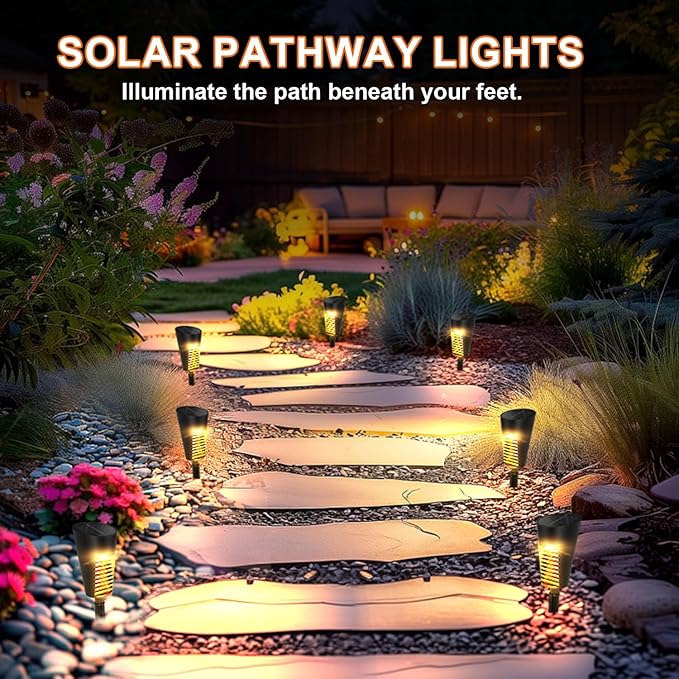 Solar Lights Outdoor Pathway 8 Pack, Solar Pathway Lights Outdoor Auto On/Off Waterproof Garden Landscape Lighting for Path, Yard, Walkway, Driveway, Lawn, Patio, Outside Decor, Warm White-Ruum Studio Home