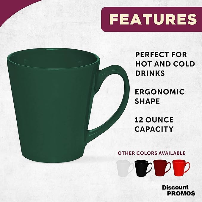 DISCOUNT PROMOS Glossy Ceramic Latte Coffee Mug 12 oz. Set of 10, Bulk Pack - Perfect for Tea, Espresso, Cappuccino, Hot Cocoa - Green-Ruum Studio Home