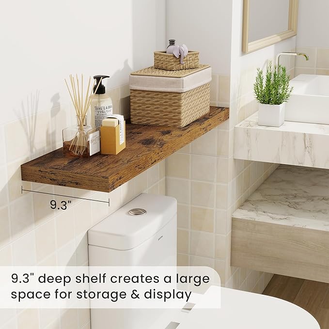 36 Inch Floating Shelves, 9.3 Inch Deep Rustic Wall Shelves - Extra Deeper Wall Mounted Storage Shelves for Bathroom, Kitchen, Living Room (Brown, Set of 2)-Ruum Studio Home
