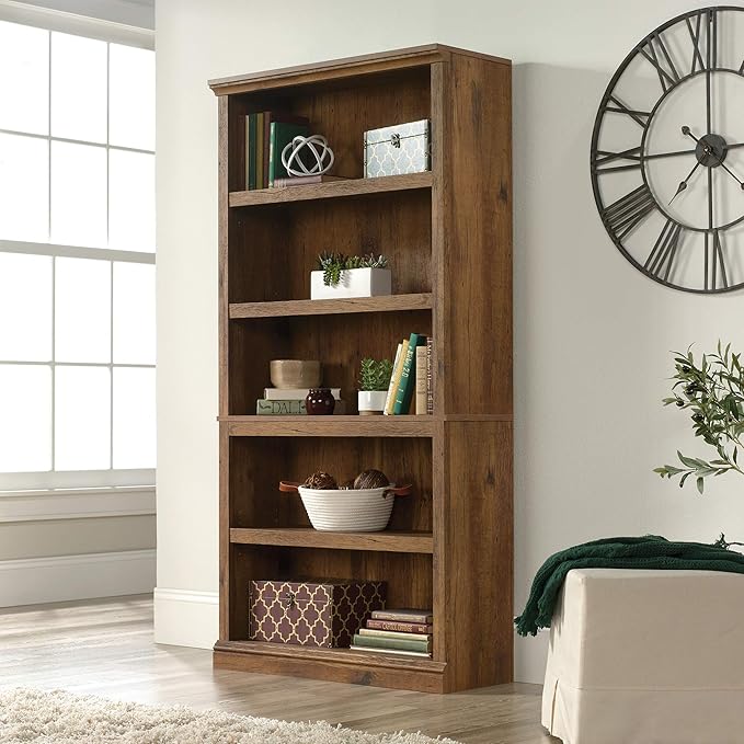 Sauder 5 Tier Book Shelf Wooden Bookcase Multipurpose Bookshelf for Home Office, Living Room, in Vintage Oak-Ruum Studio Home