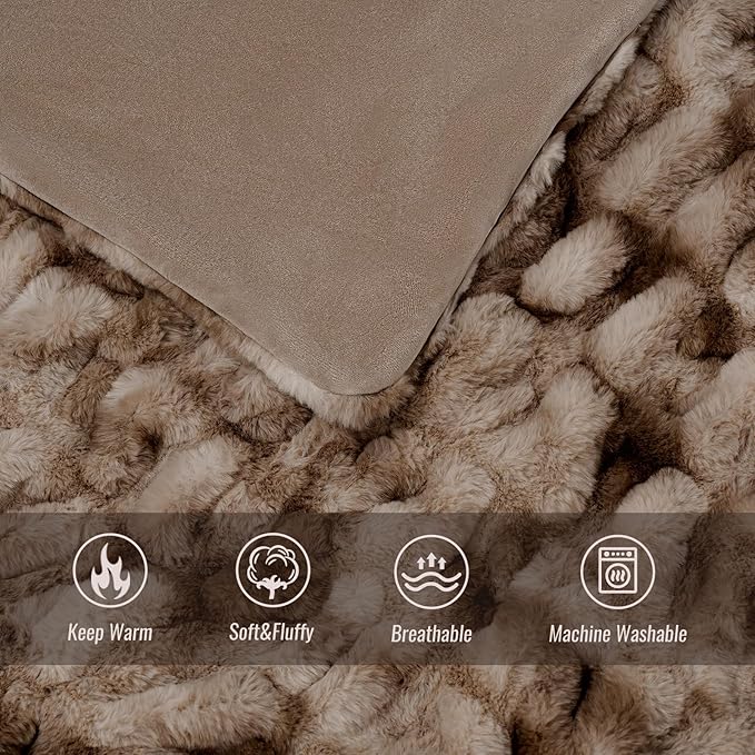 Ultra Soft Luxury Faux Fur Twin Blanket for Counch,Fuzzy Fluffy Plush Warm Cozy Elegant Wrinkled Blanket for Sofa Bedroom Living Room,（60"x80",Tie-dye Coffee）-Ruum Studio Home