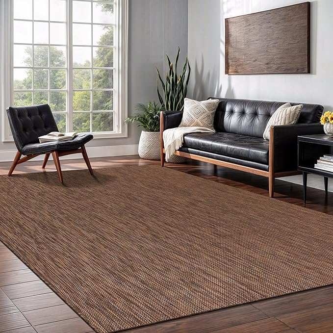 Washable Indoor Outdoor Rug Weather Resistant Carpet Modern Solid for Porch Deck Balcony Backyard Patio Rug 5x7 Gold Brown-Ruum Studio Home