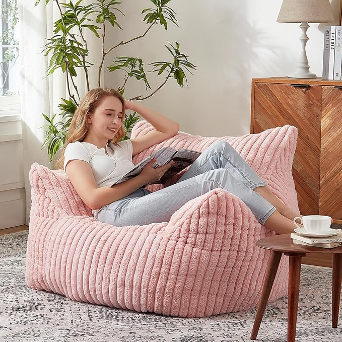 Giant Bean Bag Chairs for Adults with Filling Plush Fluffy Bean Bag Chairs for Teens with Armrests Comfy BeanBag Lazy Couch Sofa Chair for Bedroom Living Room Reading-Ruum Studio Home