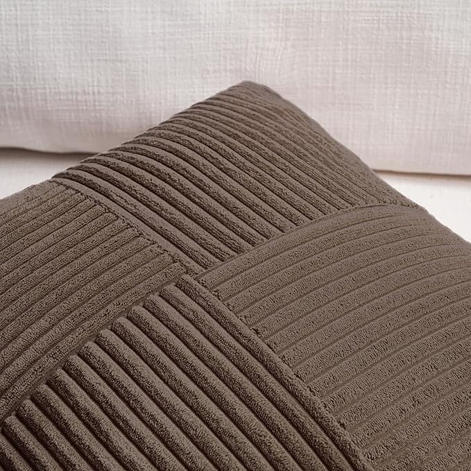 Fancy Homi 2 Packs Dark Brown Long Lumbar Decorative Throw Pillow Covers 12x24 Inch for Couch Bed Sofa, Rustic Farmhouse Boho Home Decor, Soft Striped Corduroy Rectangle Accent Cushion Case 30x60 cm-Ruum Studio Home