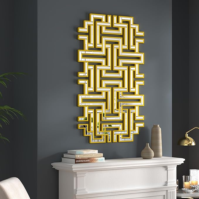 KOHROS Large Modern Gold Wall Mirror - 46.5"x30" Geometric Maze Design Decorative Mirror for Home Decor Living Room Entryway Hallway Farmhouse, Mirrors for Wall Decor-Ruum Studio Home