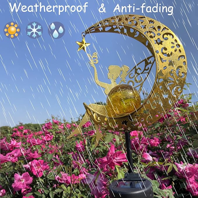 Solar Fairy Garden Decor for Outside,Solar Garden Lights Outdoor Decorative, Garden Statues Decor,Yard Decor,Patio Lawn Ornaments,Metal Yard Art,Unique Angel Gifts for Women,Mom Grandma,1PC-Ruum Studio Home