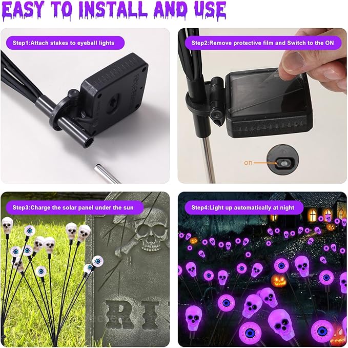 Solar Halloween Lights Outdoor, Scary Eyeball Lights, 4PACK 32LED, IP65 Waterproof, Decor for Garden/Yard/Patio/Lawn/Pathway (Purple)-Ruum Studio Home