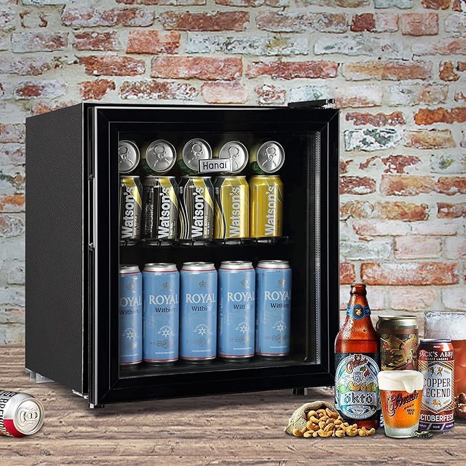 WANAI Mini Fridge Cooler 60Cans Beverage Refrigerator Glass Door Beverage Cooler for Beers Wine Juicer Adjustable Shelves LED Lights for Home, Office or Bar-Ruum Studio Home