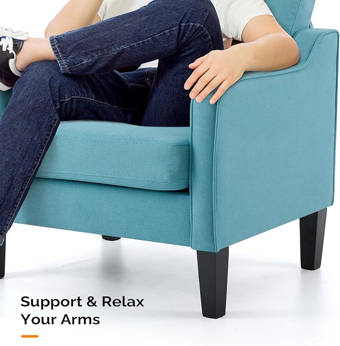 VINGLI Accent Chairs Set of 2 Living Room Chairs Teal Blue Reading Chair for Bedroom Scooped Arm Chair Mid Century Modern Accent Chairs Upholstered Comfy Chair for Apartment, Waiting Room-Ruum Studio Home