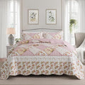 NEWLAKE Quilt Set Queen Size, Bedspread Sets Pink Botanical Floral, Reversible Quilt Bedding Set Lightweight and Breathable for All Seasons, Soft Quilted Bedspread with 2 Pillow Shams-Ruum Studio Home