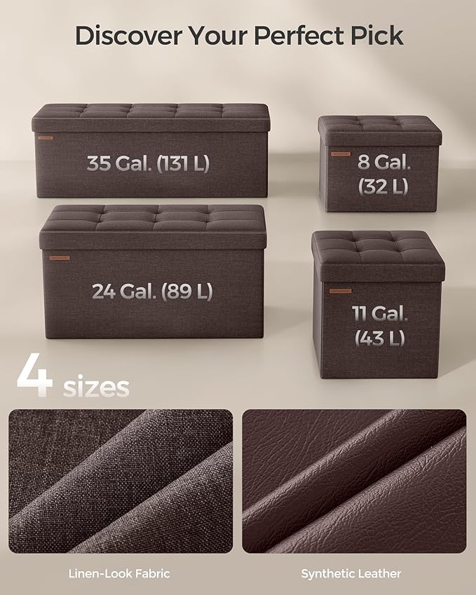 SONGMICS Mazie Collection - 30 Inches Folding Storage Ottoman Bench, Ottoman Foot Rest, End of Bed Bench, Storage Chest, Load 660 lb, for Living Room, Bedroom, Entryway, Brown ULSF047K02-Ruum Studio Home