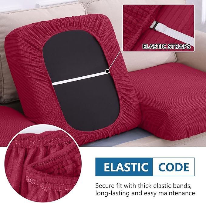 hyha Waterproof Sectional Couch Covers, Non Slip Sofa Couch Cushion Covers L Shape, Thick Stretch Jacquard Fabric, Washable Sofa Slipcovers with Elastic Bottom (1 Piece for Chaise, Wine Red)-Ruum Studio Home