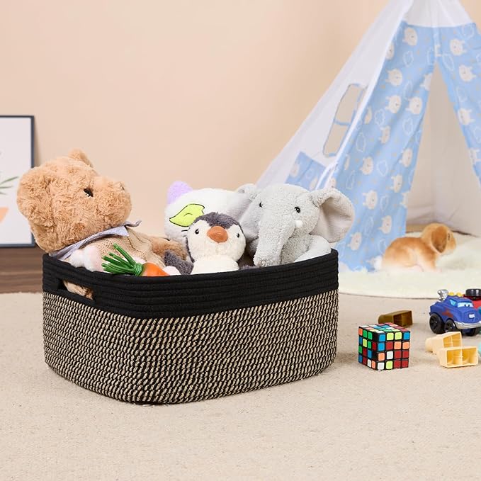 Large Storage Baskets for Shelves, Closet Organizers Bins for Clothes Blanket Towels, Baby Nursery, Toy Baskets Box, Woven Rope Baskets, 17 x 13 x 7.5”, 2 Packs Woven Brown-Ruum Studio Home