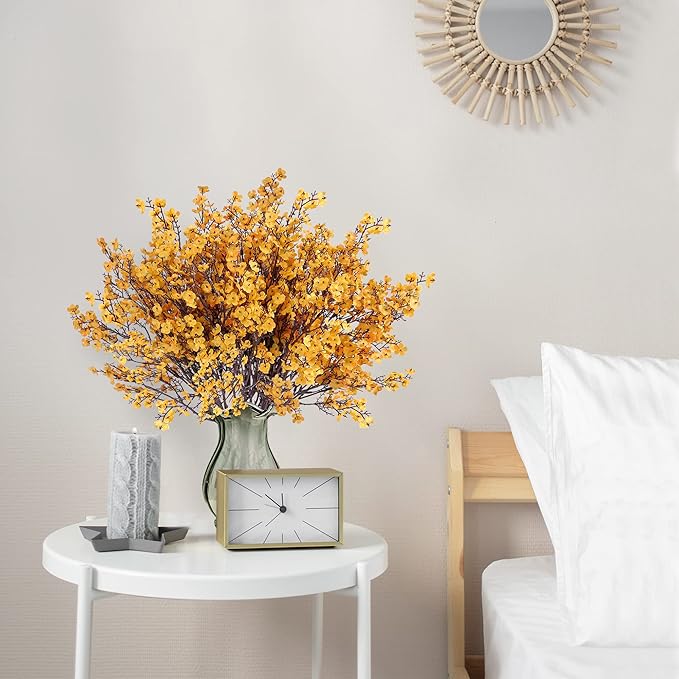 Sggvecsy 15 Pcs Babys Breath Artificial Flowers Gypsophila Bouquets Real Touch Fake Silk Flowers for Home Wedding DIY Floral Arrangement Table Centerpiece Thanksgiving Autumn Decoration (Orange)-Ruum Studio Home