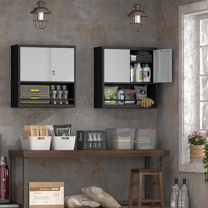 Garage Cabinets,Metal Storage Cabinet with Locking Door,Lockable Wall Mount Cabinet for Storage,Hanging Cabinets for Garage,Kitchen,Office-Ruum Studio Home