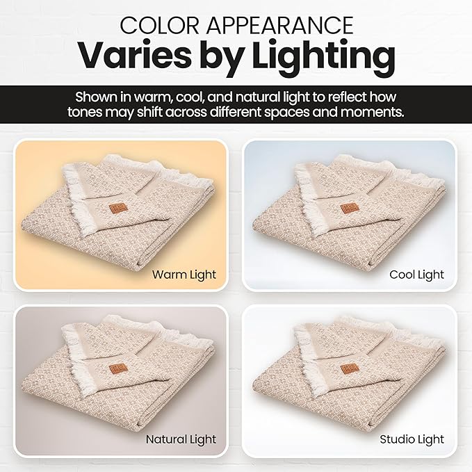 Gold Case Throw Blanket for Couch – 100% Recycled Turkish Cotton Blankets & Throws – Elegant Decorative Throw Blankets for Living Room Sofa – Woven Throws for Couch – Retro Beige – 50x60-Ruum Studio Home