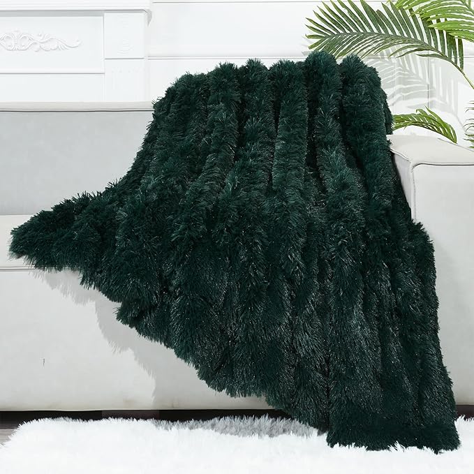 GONAAP Fuzzy Faux Fur Throw Blanket Twin Size Forest Green Super Soft Cozy Plush Fuzzy Shaggy Blanket for Couch Sofa Bed (Forest Green, Twin(60"x80"))-Ruum Studio Home