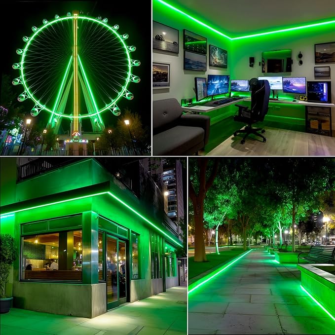 GZBtech Flexible LED Neon Rope Lights 16.4FT,AC 110-120V Waterproof Strip Light, 120 LEDs/M Cuttable Connectable Neon Lighting for Indoor Outdoor Home Decor/Commercial Building Use-Green 5M-Ruum Studio Home