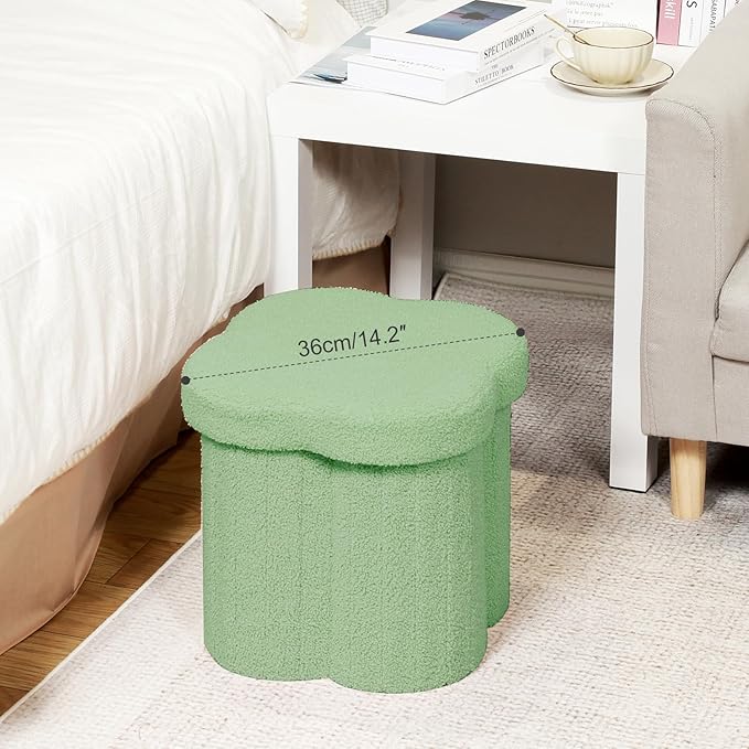 B FSOBEIIALEO Storage Ottoman Cube, Flowers Shaped Ottomans with Storage Foot Stool Footrest for Lving Room, Boucle Ottoman Seat for Dorm Room,Faux Teddy Fur, Green 12.6"x12.6"x12.6"-Ruum Studio Home