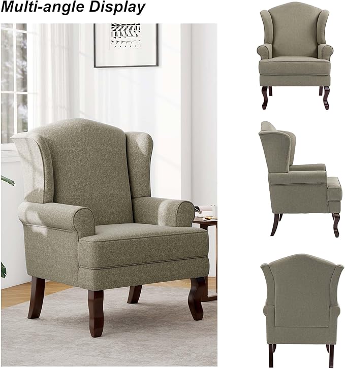 Accent Chair, High Back Upholstered Armchair with High Resilience Sponge & Wood Legs, Mid-Century Modern Comfy Single Sofa Reading Chairs for Living Room, Bedroom (Light Camel, Set of 1)-Ruum Studio Home