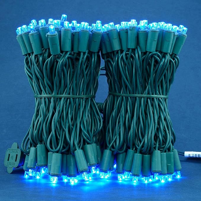 200 Count Blue Wide Angle LED Christmas Lights, 66 ft Green Wire UL Certified Commercial Grade 5mm Holiday String Light Set (Blue)-Ruum Studio Home