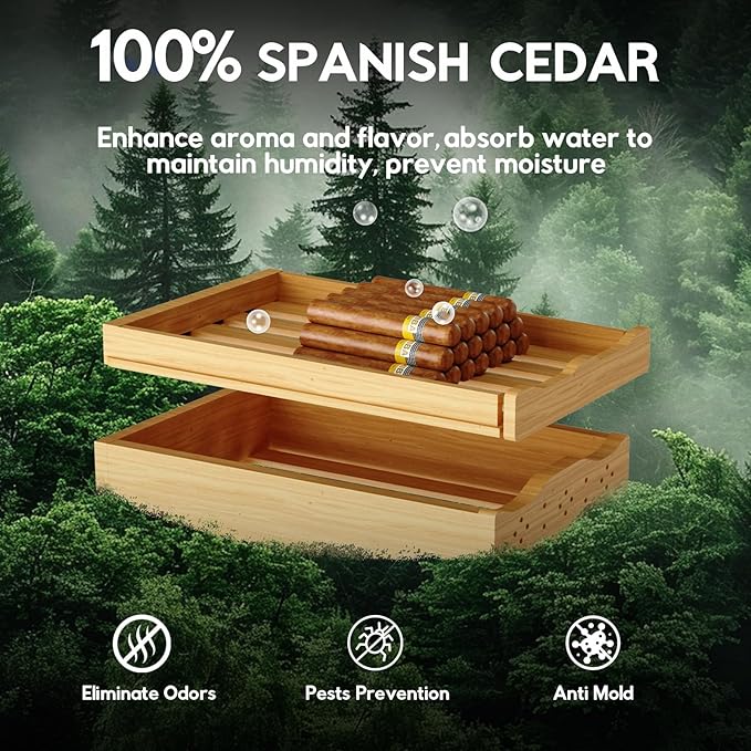 Tylza 88L Ciagr Humidor Cabinet, Humidity & Temp Control Electric Humidors for Cigars, 546 Counts, Silent Compressor, Reversible Door, Cigar Humidors with Spanish Cedar Drawer Shelves, Gifts for Men-Ruum Studio Home
