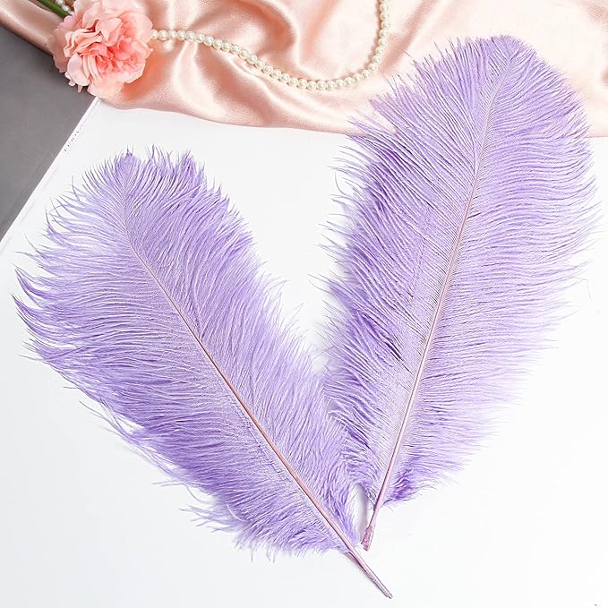 THARAHT Lavender Ostrich Feathers 12pcs Large Natural Bulk 16-18Inch 40cm-45cm for Wedding Party Centerpieces Easter Gatsbi and Decoration Feather-Ruum Studio Home