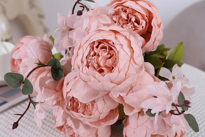 Duovlo Artificial Peony Silk Flowers Fake Flowers Vintage Wedding Home Decoration,Pack of 1 (New Pink)-Ruum Studio Home