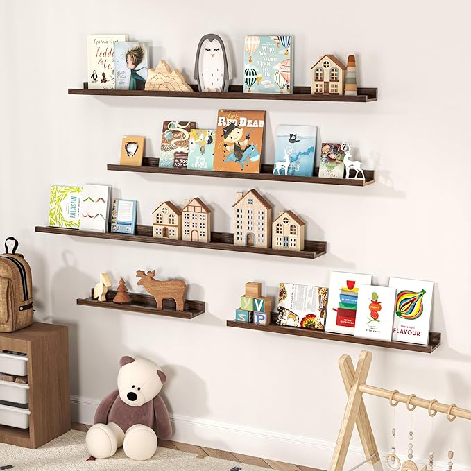 Floating Shelves for Wall, Picture Ledge Shelf 36 Inch Solid Wood Set of 2, Rustic Wall Shelves with Lip, Kids Bookshelf, Photo & Picture Live Edge Floating Shelves for Bedroom, Living Room, Kitchen-Ruum Studio Home