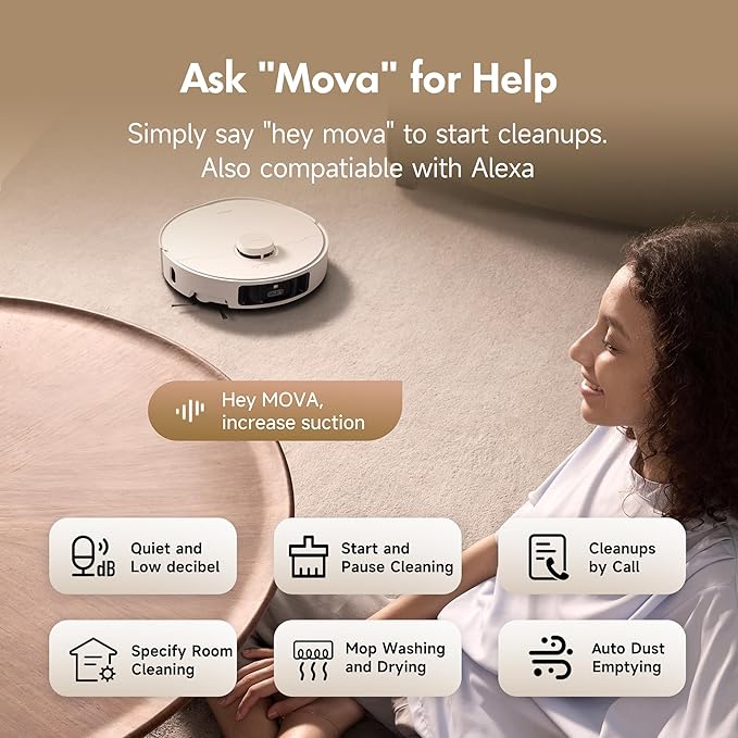 Mova P10 Pro Ultra Robot Vacuum and Mop 13,000Pa Suction, 140°F Hot Water Auto Mop Washing & Drying, Dual Spinning Extenable Mop,10.5mm Lifting for Carpet, 360°Obstacle Avoidance, App Control-Ruum Studio Home