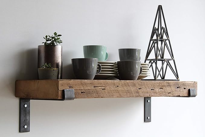 Urban Legacy Reclaimed Barn Beam Deep Shelves | Deep Shelves with Brackets Included, Set of 2 | (Natural Full Profile Bracket, 36" x 11.5" x 3")-Ruum Studio Home