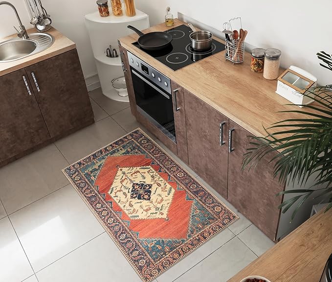 Keen Home Design 2x3 Rug - Machine Washable Entry Rug with Non-Slip Backing, Ideal for Enteryway, Kitchen, Bathroom, Laundry Room - Vintage, Easy Clean, Durable, Low Pile Rug - (2' x 3')-Ruum Studio Home