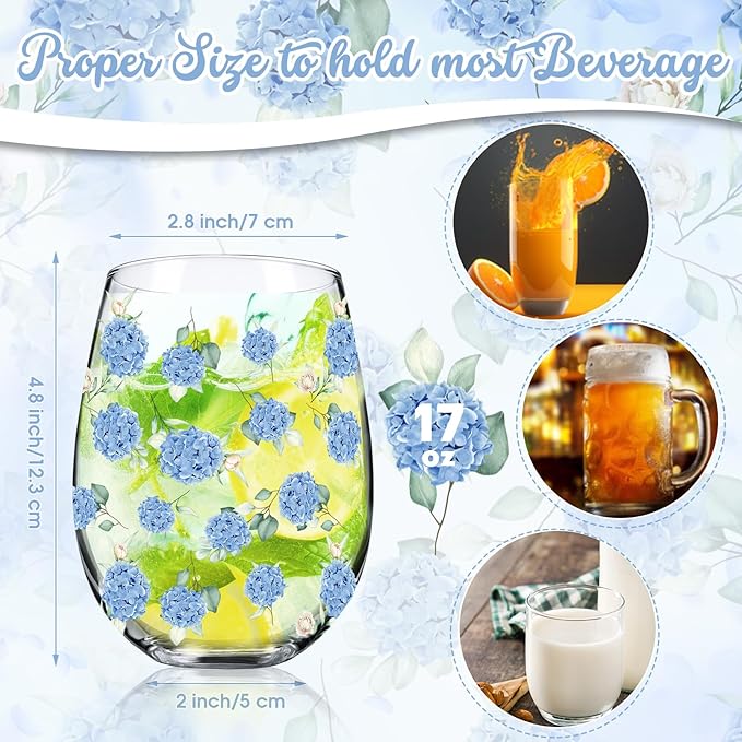 Sliner 2 Pack 17oz Hydrangea Stemless Wine Glasses Spring Summer Floral Drinking Glasses Hydrangea Tumbler Cups for Spring Summer Parties Supplies Birthday Gift-Ruum Studio Home