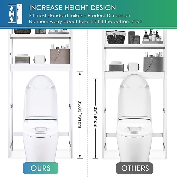 SMIBUY Bathroom Storage Shelf, Bamboo Over-The-Toilet Organizer Rack, Freestanding Toilet Space Saver with 3-Tier Adjustable Shelves (White)-Ruum Studio Home