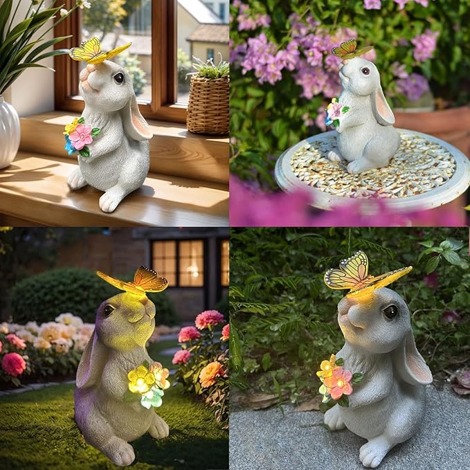 YODY Solar Garden Statues Outdoor Decor- Yard Decorations for Patio, Balcony, Backyard, Lawn Ornaments - Rabbit Figurines with LED Light- Unique Birthday House Warming Gifts for Women, Mom, Grandma-Ruum Studio Home