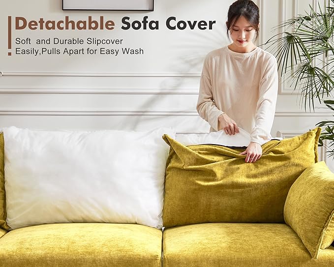 102.6" Modular Sectional Sofa, L Shaped Couch Set for Living Room, 3-Seater Comfy Cloud Couches with Movable Storage Ottoman,DIY Combination - Chenille Yellow-Ruum Studio Home