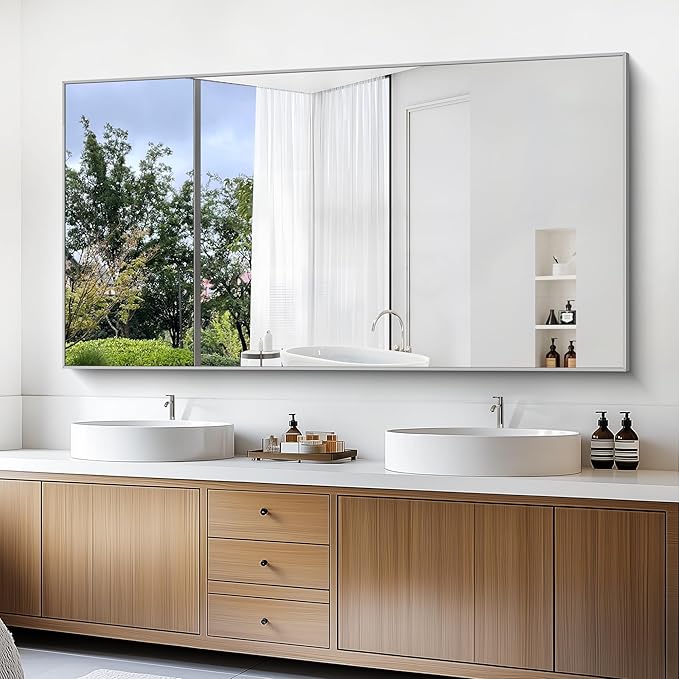 36x72inch Bathroom Mirror, Silver Rectangle Mirror with Thin Metal Frame, Large Rectangular Wall Mirrors for Bathroom, Living Roomm, Hair Salon, Big Farmehouse Mirror Hang Horizontal/Vertical-Ruum Studio Home